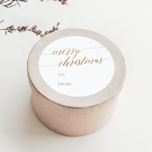 Elegant Gold Calligraphy Christmas Gift Name Classic Round Sticker (Creator Uploaded)