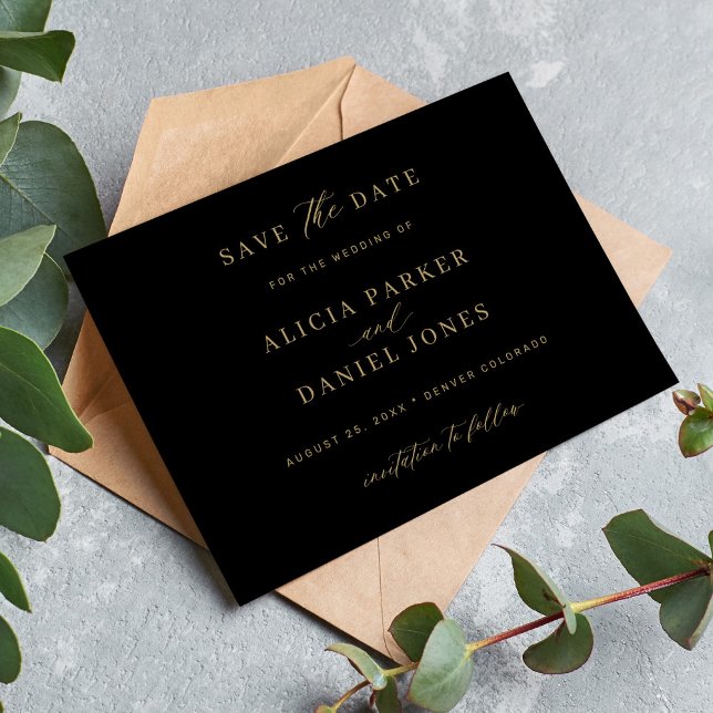 Elegant gold calligraphy classic black wedding save the date (Creator Uploaded)
