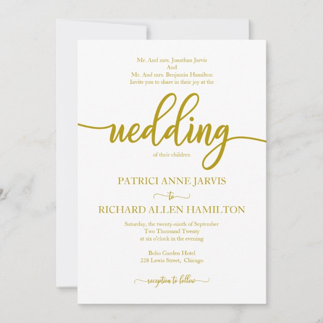 Elegant Gold Calligraphy Classic Wedding Invitation (Front)