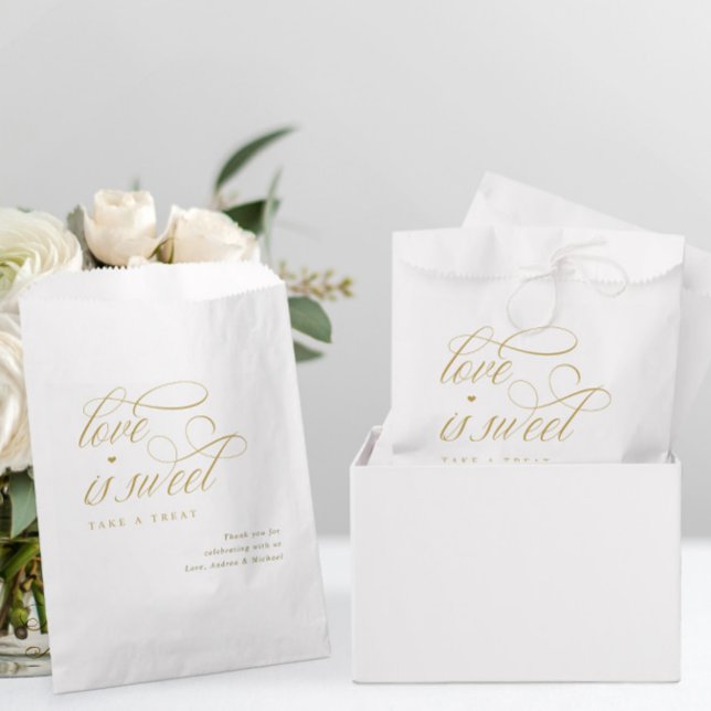 Elegant Gold Calligraphy Classy Luxury Wedding Favour Bags (Elegant Gold Calligraphy Wedding Favor Bags - Love is Sweet - Candy Buffet Favor Bags)