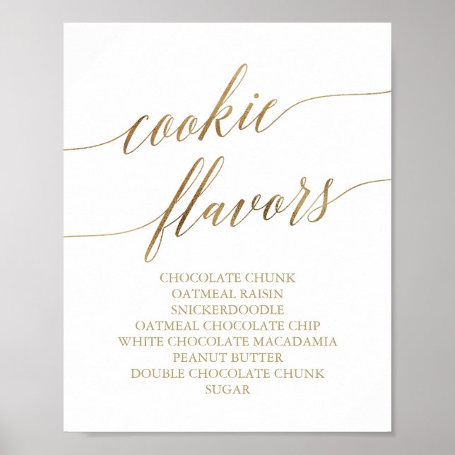 Elegant Gold Calligraphy Cookie Flavours Sign (Front)