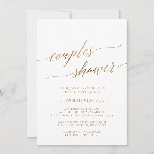 Elegant Gold Calligraphy Couples Shower Invitation (Front)