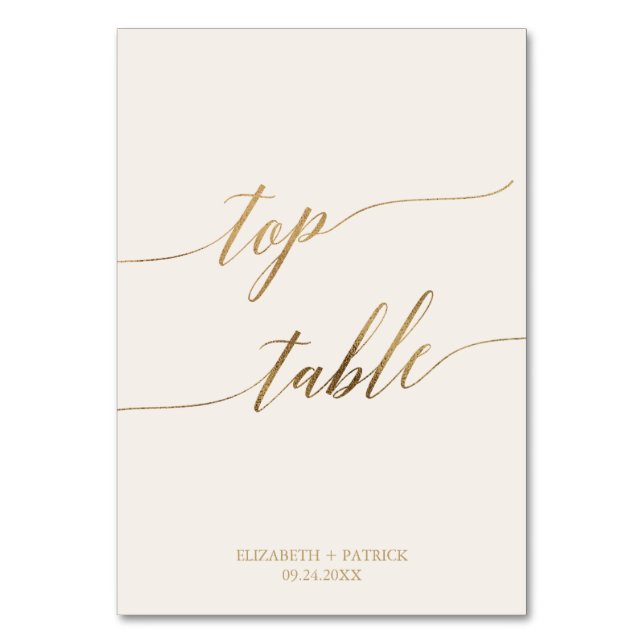Elegant Gold Calligraphy Cream Top Table Number (Front)