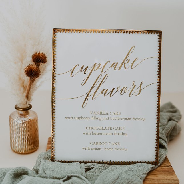Elegant Gold Calligraphy Cupcake Flavors Sign (Creator Uploaded)