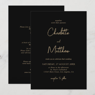 Elegant Gold Calligraphy Details on Back Wedding I Invitation