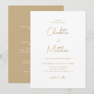 Elegant Gold Calligraphy Details on Back Wedding Invitation