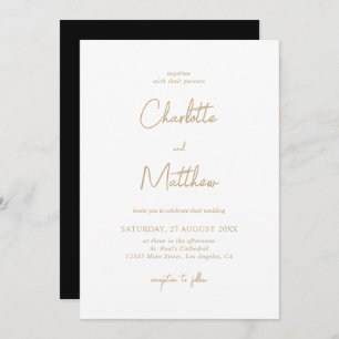 Elegant Gold Calligraphy Details on Back Wedding Invitation
