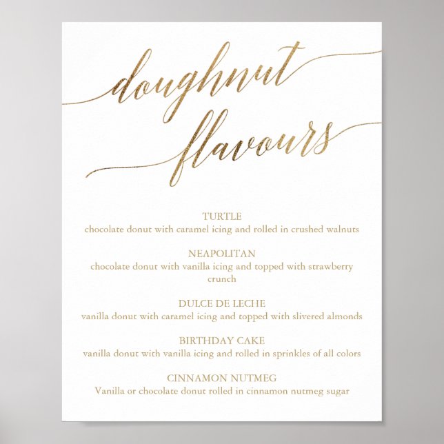 Elegant Gold Calligraphy Doughnut Flavours Sign (Front)