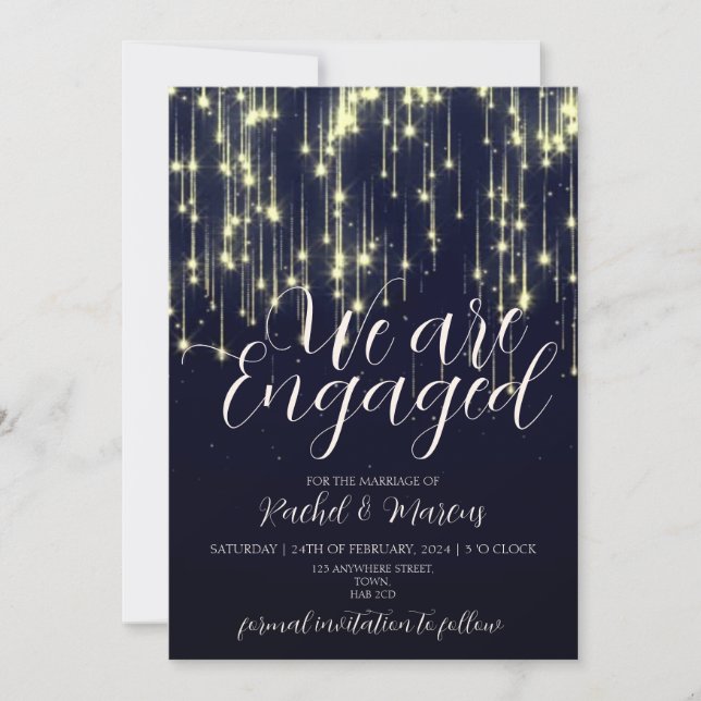 Elegant Gold Calligraphy Engagement Party Invitation (Front)