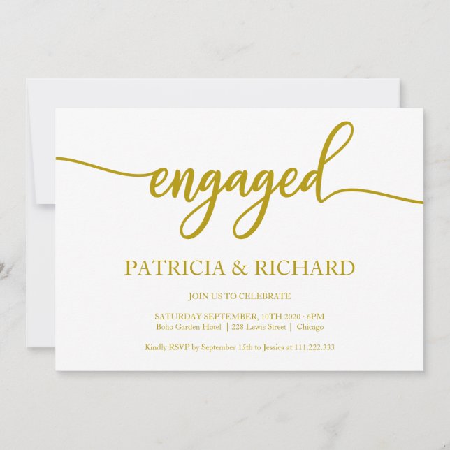 Elegant Gold Calligraphy Engagement Party Invitation (Front)