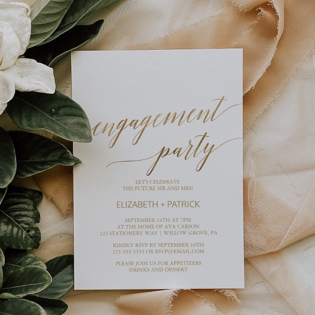 Elegant Gold Calligraphy Engagement Party Invitation (Creator Uploaded)