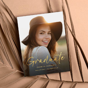 Elegant Gold Calligraphy Graduation Announcement Postcard
