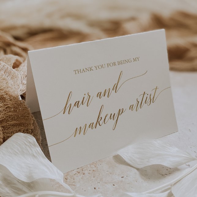 Elegant Gold Calligraphy Hair And Makeup Artist Thank You Card (Creator Uploaded)