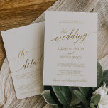 Elegant Gold Calligraphy Ivory All in One Wedding Invitation<br><div class="desc">This elegant gold calligraphy ivory all in one wedding invitation card is perfect for a simple wedding. The faux gold foil design features a minimalist card decorated with romantic and whimsical typography. Save paper by including the wedding details on the back of the wedding invitation instead of on a separate...</div>