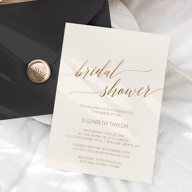 Elegant Gold Calligraphy | Ivory Bridal Shower Invitation (Creator Uploaded)