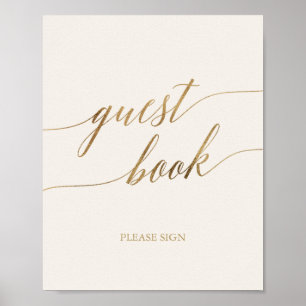 Elegant Gold Calligraphy   Ivory Guest Book Sign