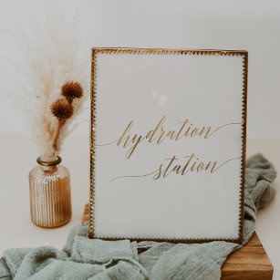 Elegant Gold Calligraphy Ivory Hydration Station Poster