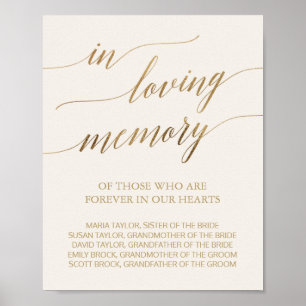 Elegant Gold Calligraphy Ivory Loving Memory Sign