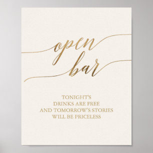 Elegant Gold Calligraphy Ivory Open Bar Sign