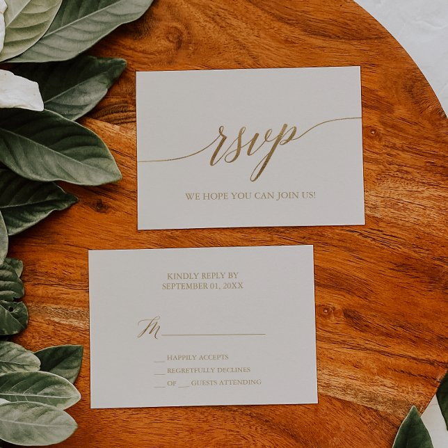 Elegant Gold Calligraphy | Ivory Simple RSVP Card (Creator Uploaded)