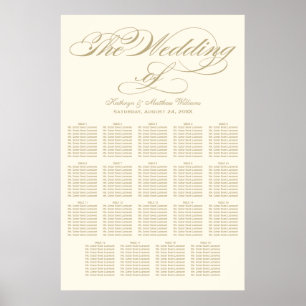 Elegant Gold Calligraphy Ivory Wedding Seating Poster