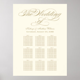 Elegant Gold Calligraphy Ivory Wedding Seating Poster