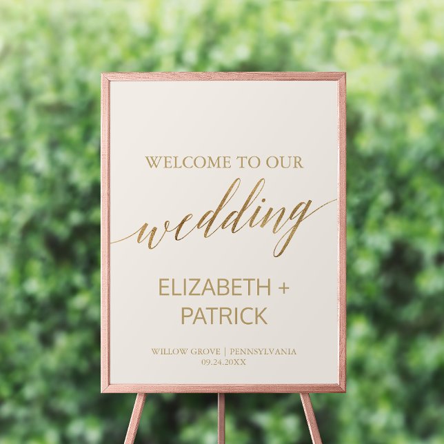 Elegant Gold Calligraphy | Ivory Wedding Welcome Poster (Creator Uploaded)