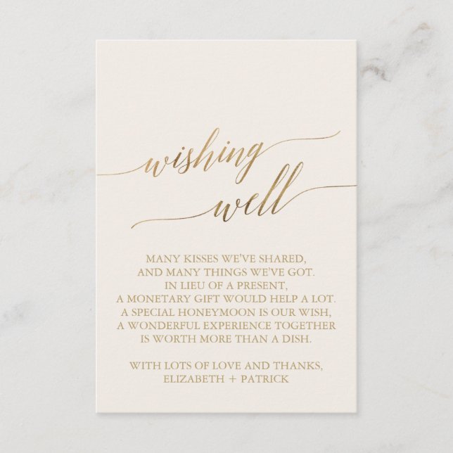 Elegant Gold Calligraphy | Ivory Wishing Well Enclosure Card (Front)