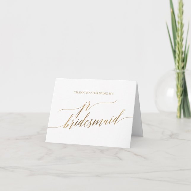 Elegant Gold Calligraphy Jr Bridesmaid Thank You Card (Front)