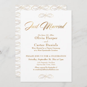 Elegant Gold Calligraphy Just Married Reception Invitation