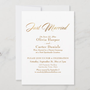 Elegant Gold Calligraphy Just Married Reception Invitation