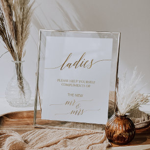 Elegant Gold Calligraphy Ladies Bathroom Sign