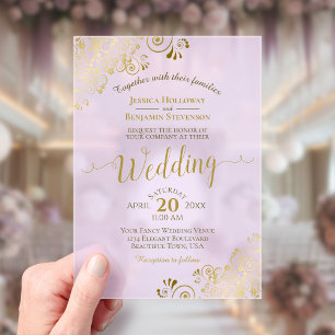 Elegant Gold Calligraphy Lilac Purple Wedding Acrylic Invitations