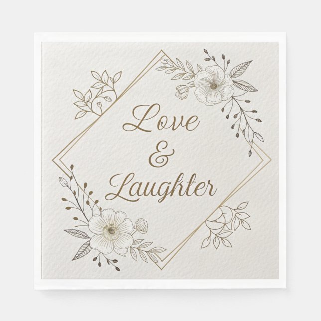 Elegant Gold Calligraphy “Love & Laughter”  Napkin (Front)