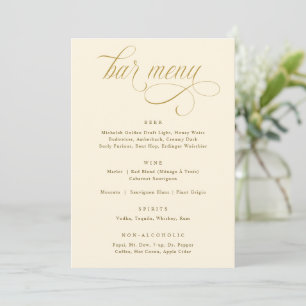 Elegant Gold Calligraphy Luxury Wedding Bar Menu