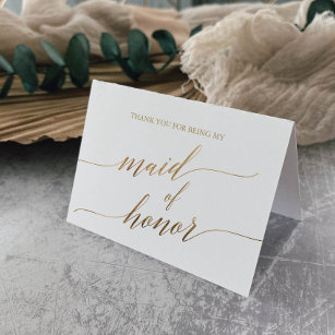 Elegant Gold Calligraphy Maid of Honour Thank You Card