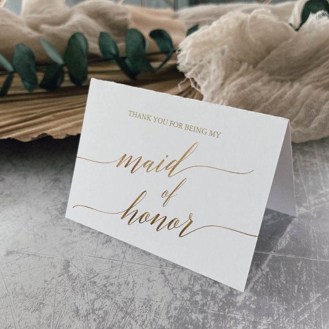 Elegant Gold Calligraphy Maid of Honour Thank You Card (Creator Uploaded)