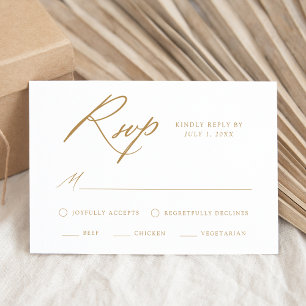 Elegant Gold Calligraphy Meal Choice Wedding RSVP Card