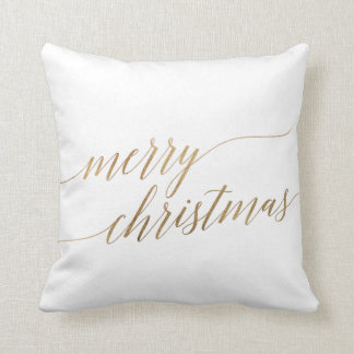 Elegant Gold Calligraphy Merry Christmas Cushion