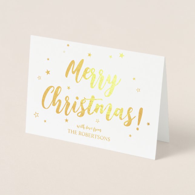 Elegant Gold Calligraphy Merry Christmas Foil Card (Front)
