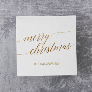 Elegant Gold Calligraphy Merry Christmas Party Napkin