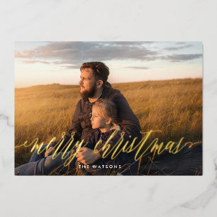 Elegant Gold Calligraphy Merry Christmas Photo