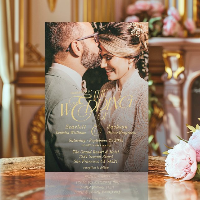 Elegant Gold Calligraphy Modern Photo Wedding Invitation (Creator Uploaded)