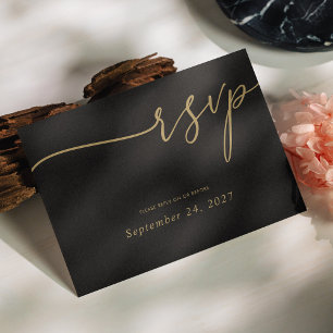 Elegant Gold Calligraphy on Black Wedding RSVP Card