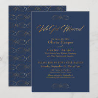 Elegant Gold Calligraphy on Navy We Got Married