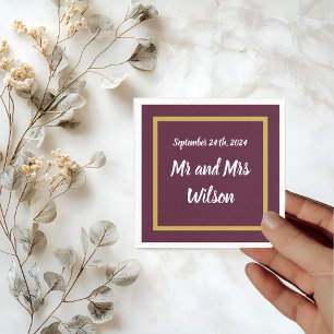 Elegant Gold Calligraphy on Purple Cocktail napkin