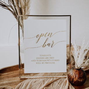 Elegant Gold Calligraphy Open Bar Sign