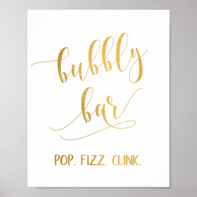 Elegant Gold Calligraphy Party Bubble Bar Sign (Front)
