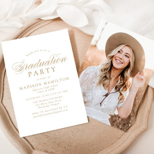 Elegant Gold Calligraphy Photo Graduation Party Invitation