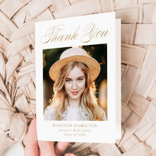 Elegant Gold Calligraphy Photo Graduation Thank You Card